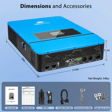SunGold 10KW 48V Split Phase Inverter Dimensions and Accessories