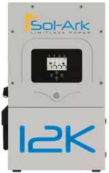 Sol-Ark power system with a display and '12K' branding on a white background