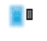 Control panel with keypad and display on a white background