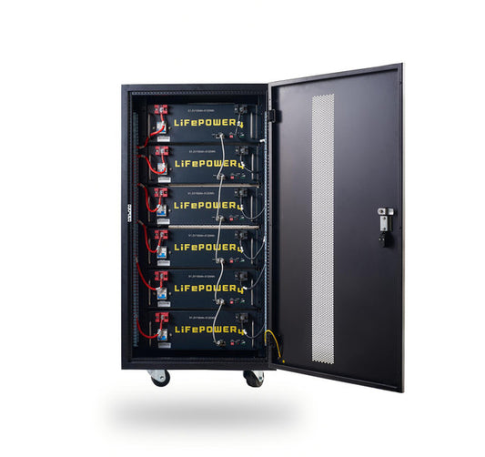 EG4-LifePower4 Lithium Batteries Kit | 30.72kWh | 6 Server Rack Batteries With Pre-Assembled Enclosed Rack | With Door & Wheels | Welded