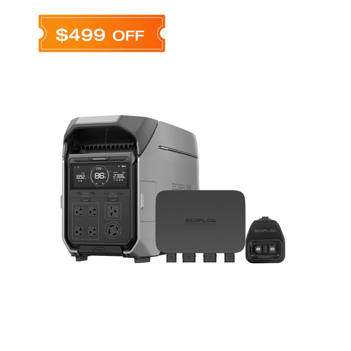 EcoFlow DELTA Pro 3 with Smart Home Panel 2 and transfer switch modules for whole-home backup integration.