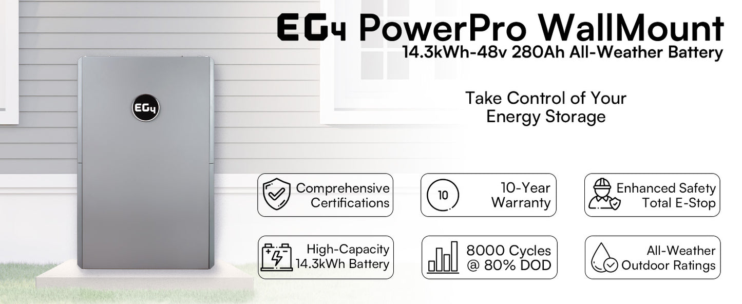 EG4 PowerPro WallMount AllWeather Lithium Battery | 48V 280Ah | 14.3kWh LiFePO4 | All-Weather Energy Storage | UL1973, UL9540A | 10-Year Warranty